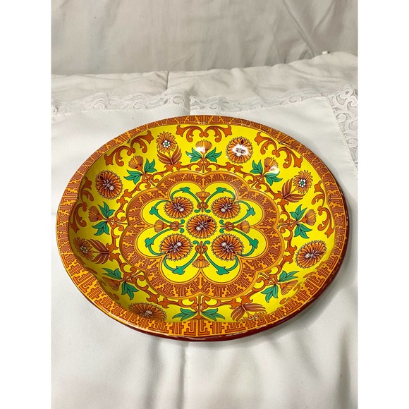 Vintage 1971 Daher Decorated Ware Orange Floral Tin Round Tray Made in England - Picture 1 of 8